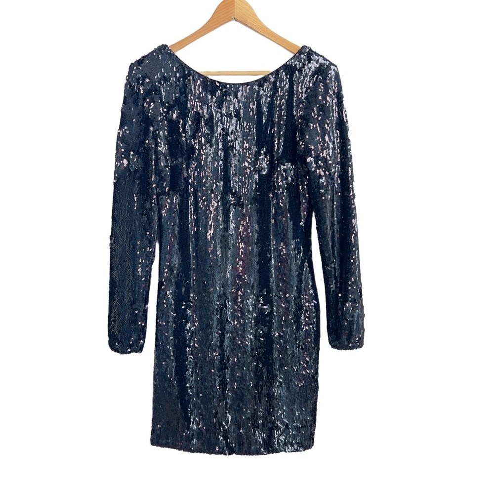 Dress The‎ Population Lola Sequin Long Sleeve  Bodycon Mini Dress Black Size XL